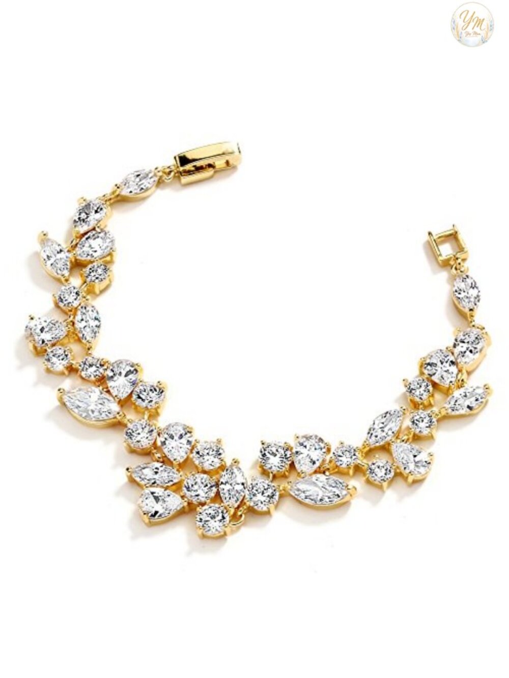 Mosaic Cubic Zirconia Bridal Wedding Bracelet with Marquis Round CZ Gems